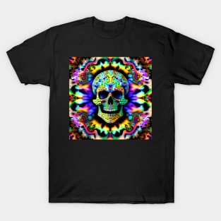 Skull Tie Dye Psychedelic Trippy Rainbow Purple Neon T-Shirt